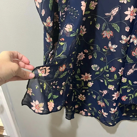 Market & Spruce Womens Blue Floral Kimono Duster Chiffon Woven S Open Sheer - Picture 8 of 11